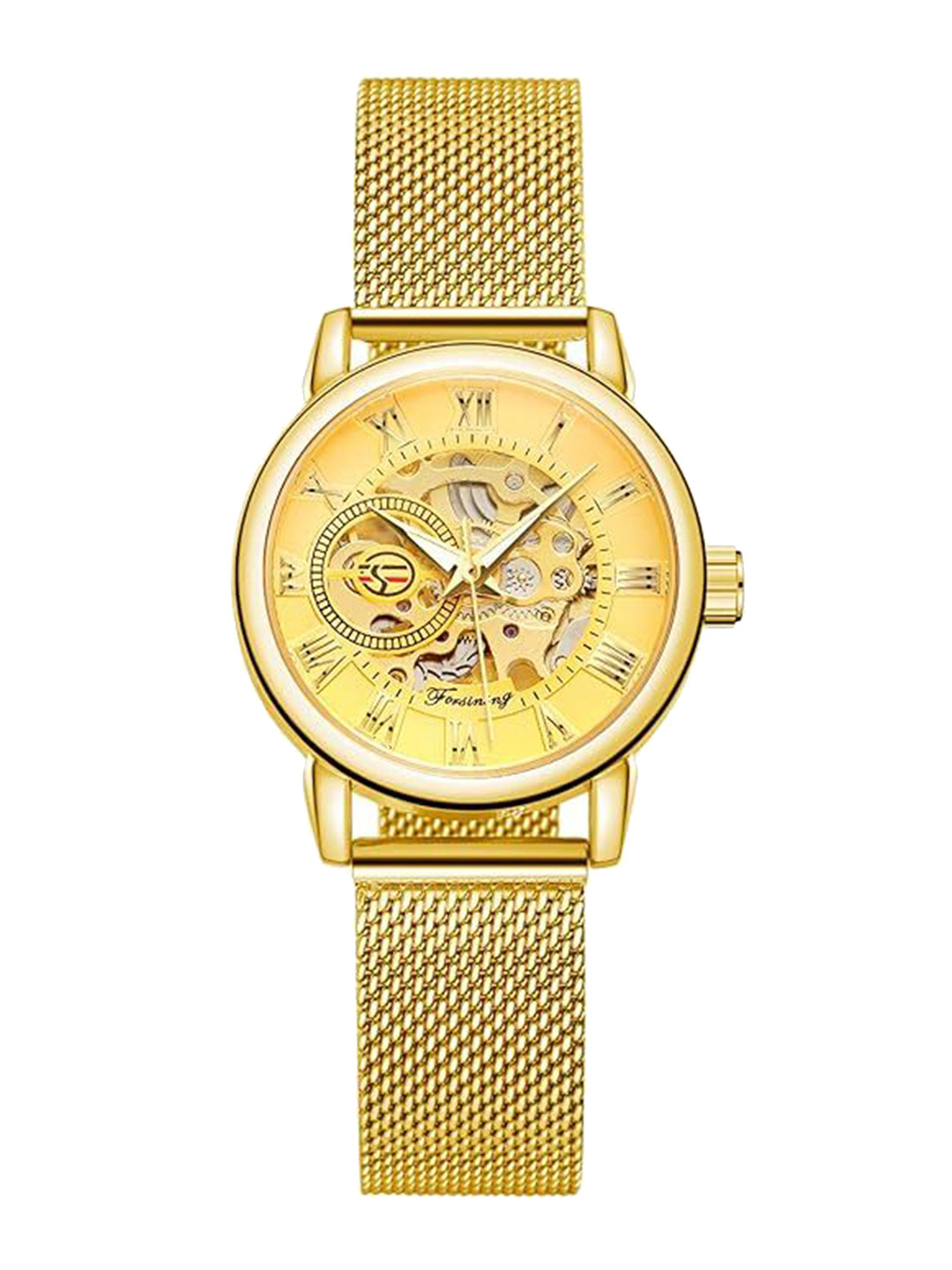 FORSINING Women Skeleton Wristwath with Stainless Steel Mesh Band