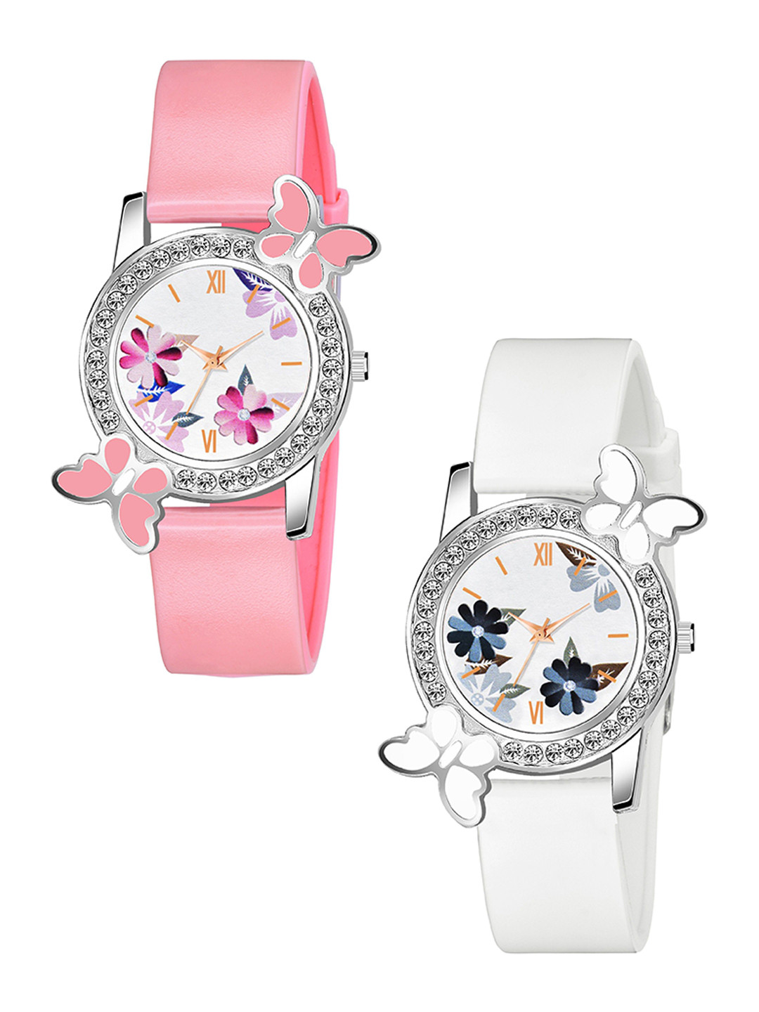 CSAMON Women Pack of 2 Round Dial & Straps Watch 328 PINK WH BLK D Fosil