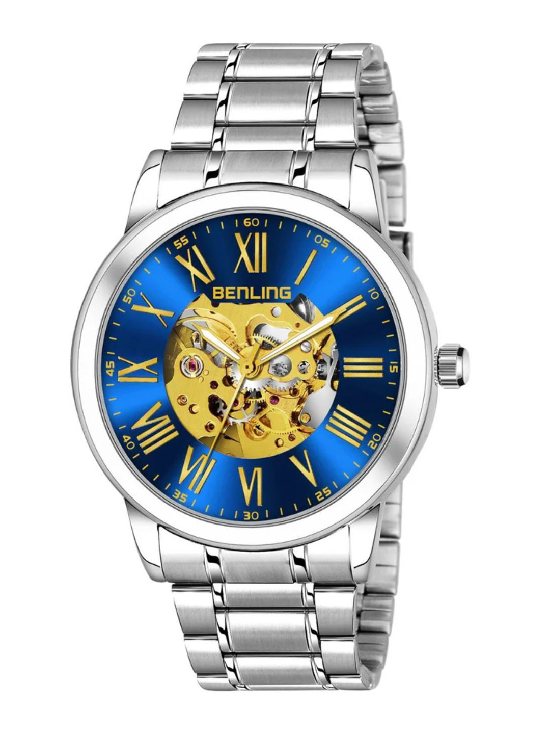 BENLING Iconic Collection Men Skeleton Dial Analogue Automatic Watch BL-1025-SLVR-SLVR