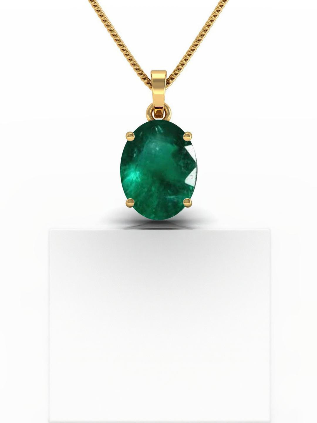 6.25 Ratti Natural Emerald Loose Gemstone Panna Gold Plated Pendant Locket for Men and Women