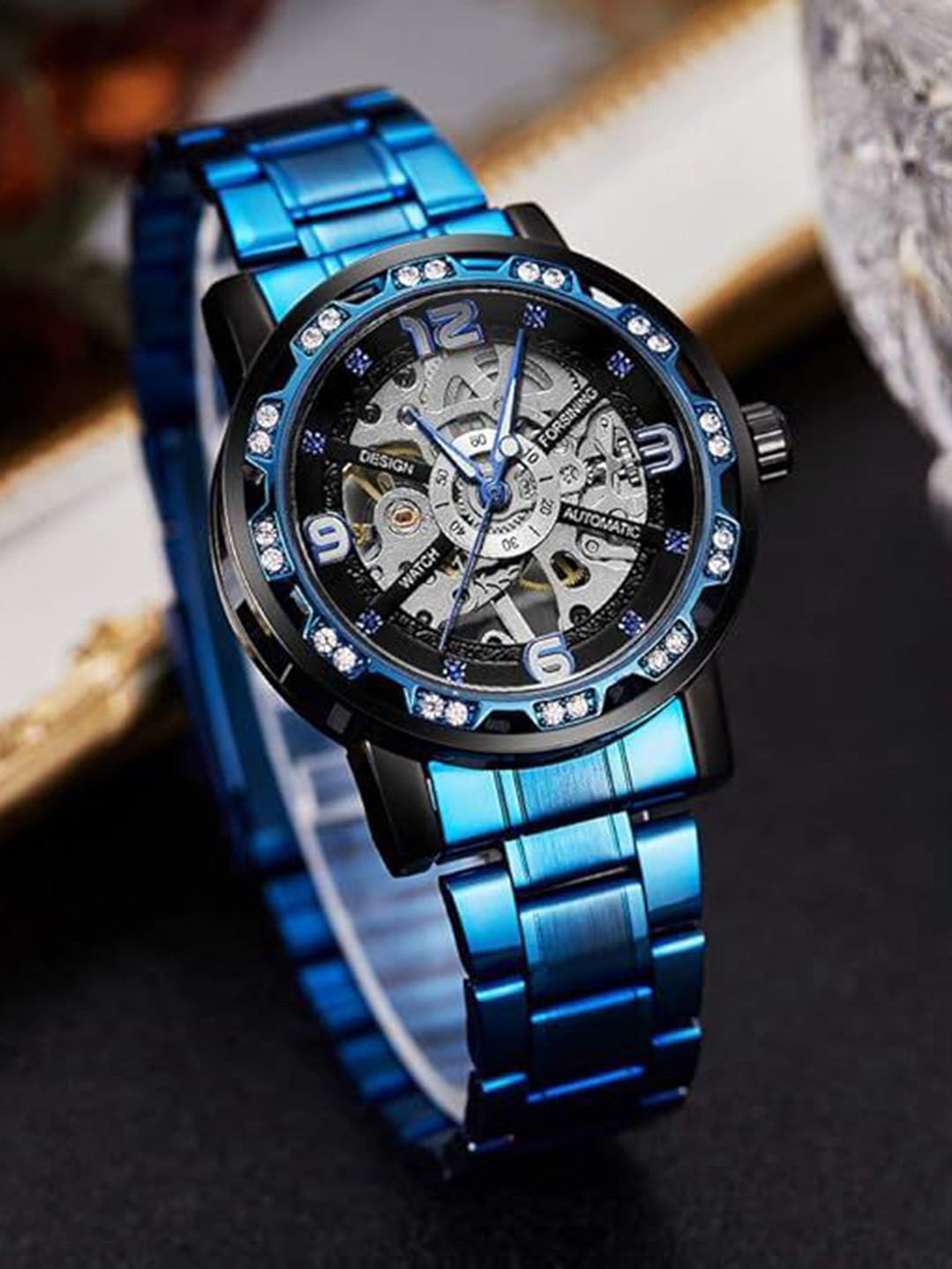 FORSINING Men Semi-Automatic Skeleton Watch with Leather Band