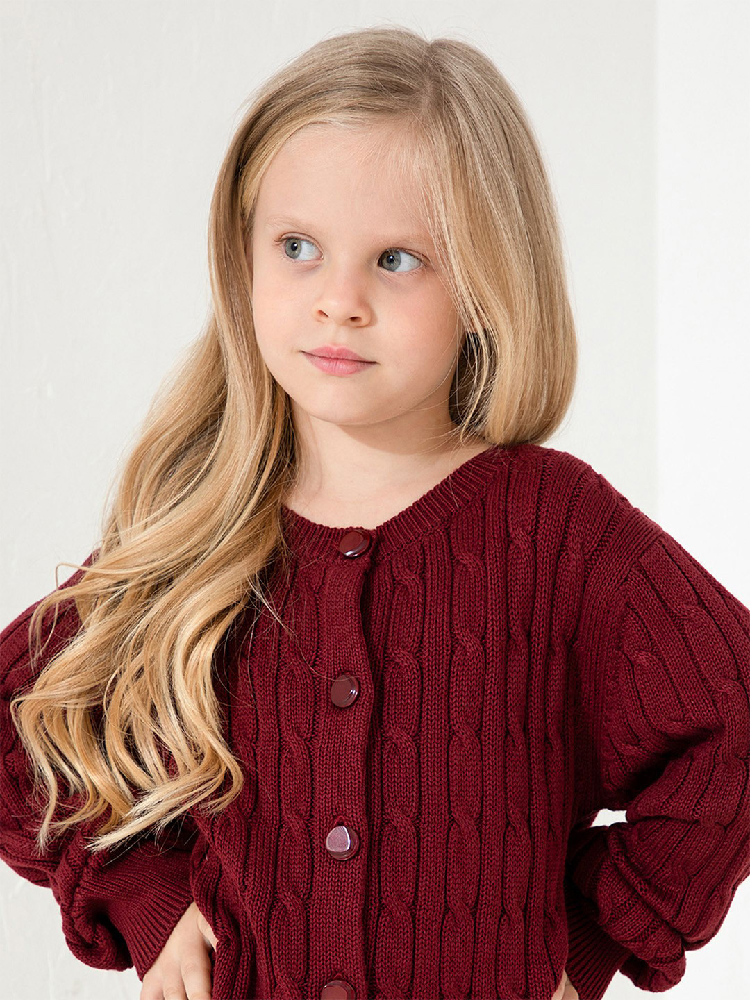 Cherry Crumble Girls Cable Knit Button Detail Cardigan
