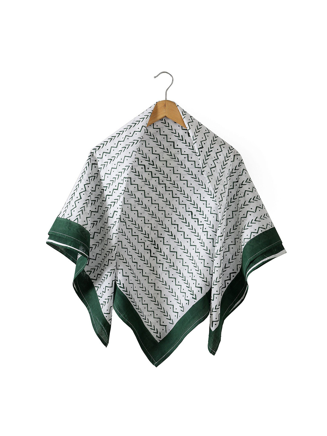 Ravaiyaa Women Waves Hand Block Printed Cotton Square Scarf