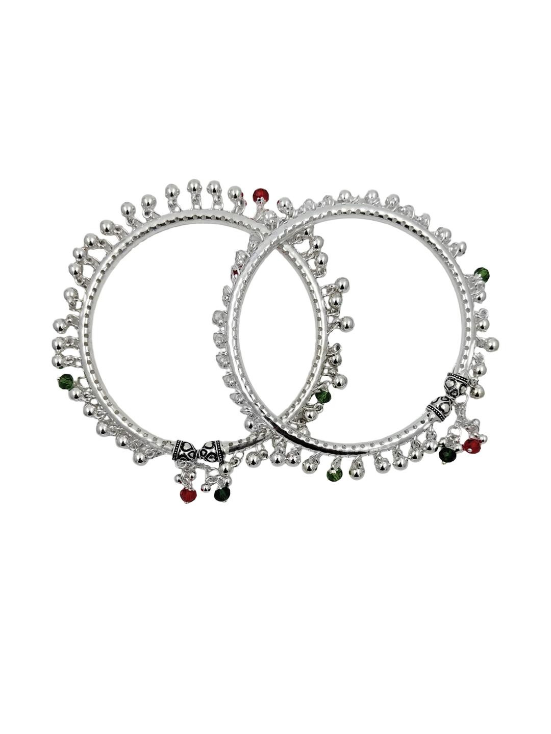 Set Of 2 Crystal Ghungroo Leg Payal Anklets Foot Kada