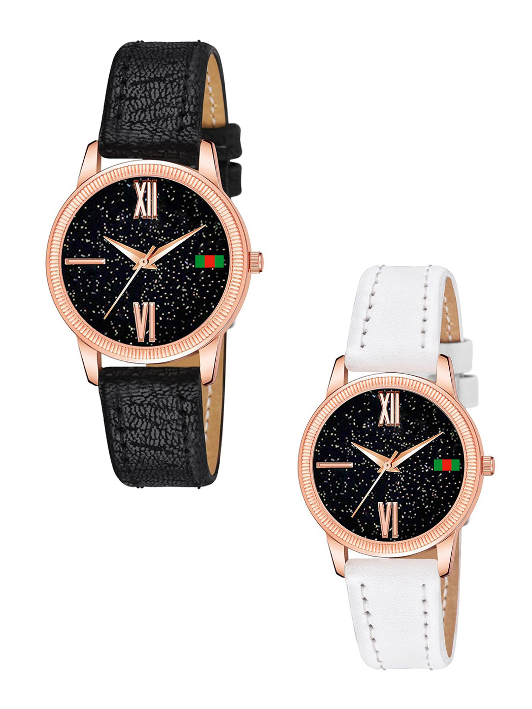 CSAMON Women Embellished Dial & Straps Analogue Watch C25RG Roman BLK WH L