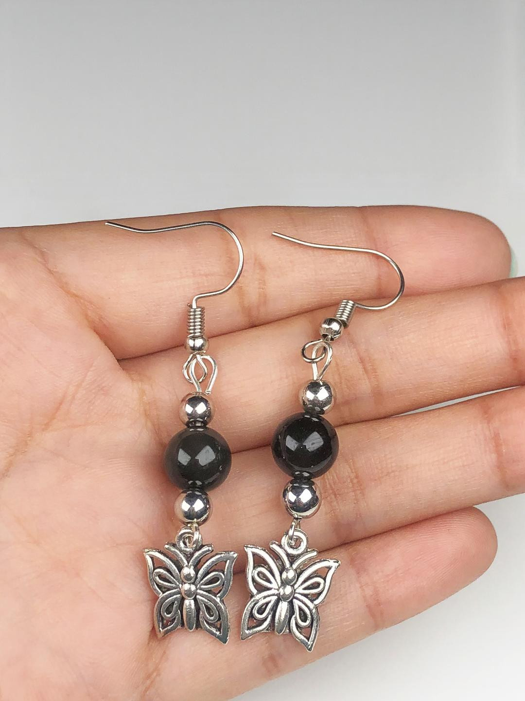 Hamdmade Gemstone Onyx Earrings For Women Ni