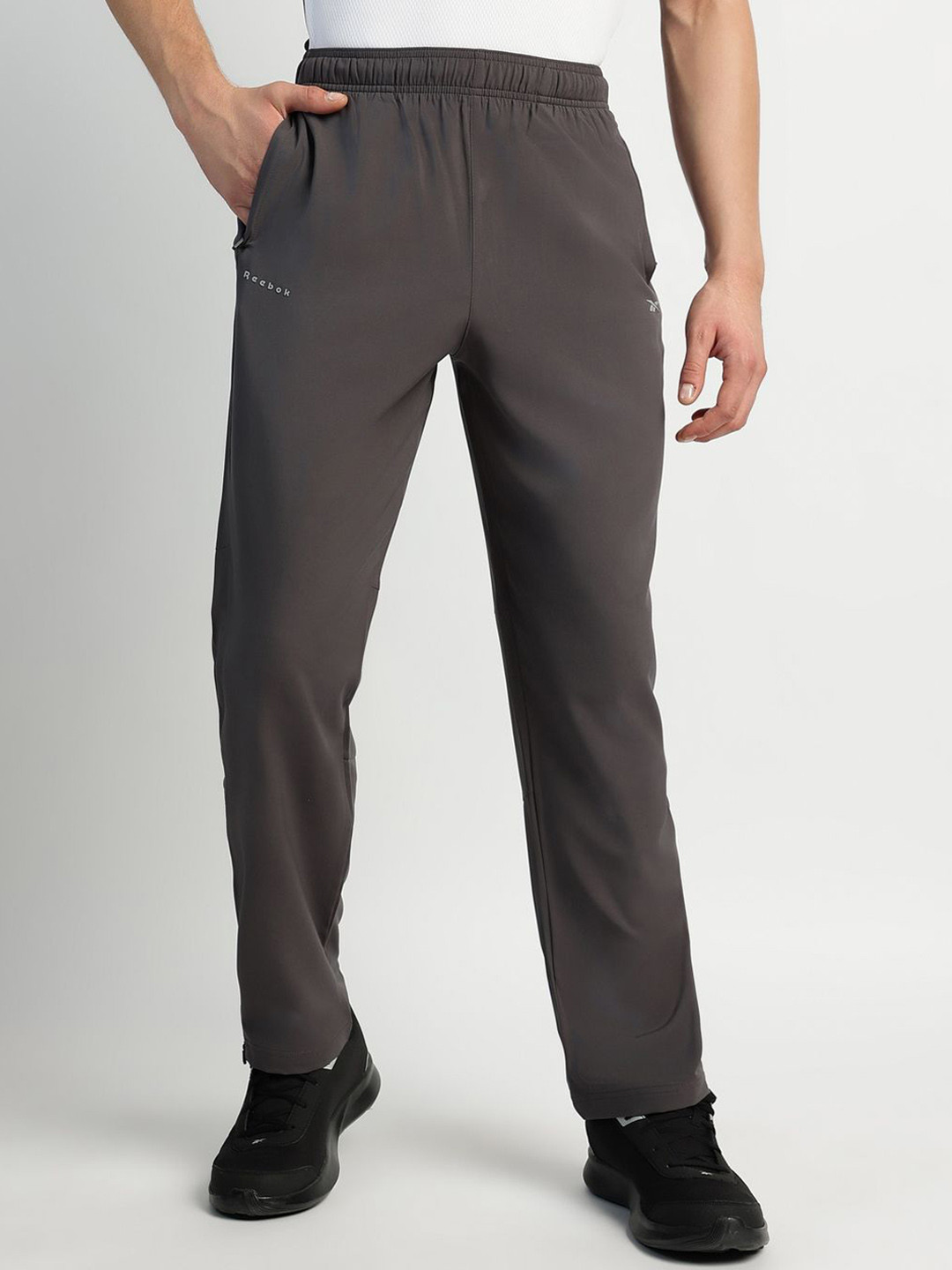 Reebok Men Brand Logo Printed Mid Rise Trousers