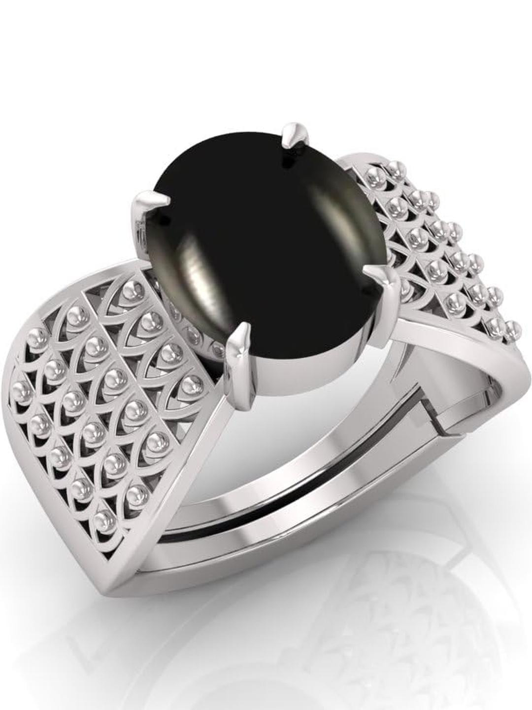 3.25 Ratti Agate Stone Black Hakik Gemstone Silver Plated Adjustable Ring
