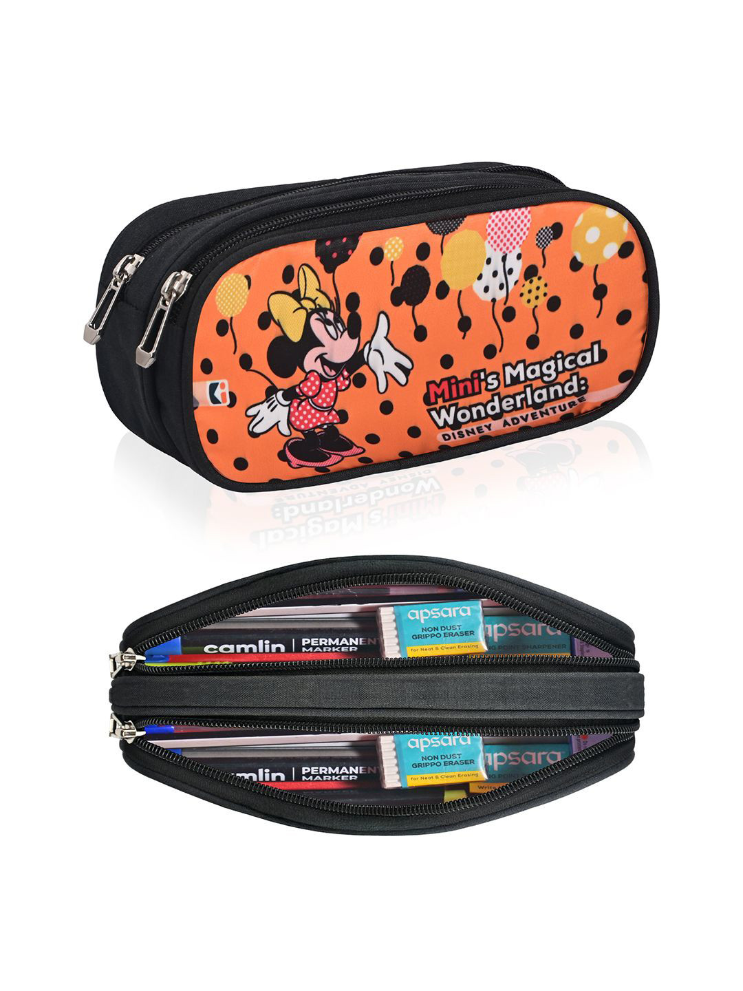 Kuber Industries Kids Set Of 2 Minnie Mouse Printed Two Compartments Pencil Pouchs