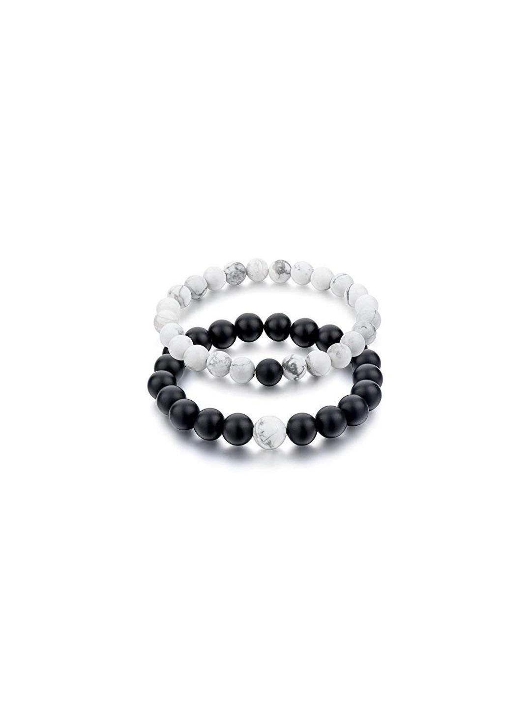 Fashion Distance Couple Natural Stones Reiki Yoga Healing Onyx and Howlite Unisex Bracelet