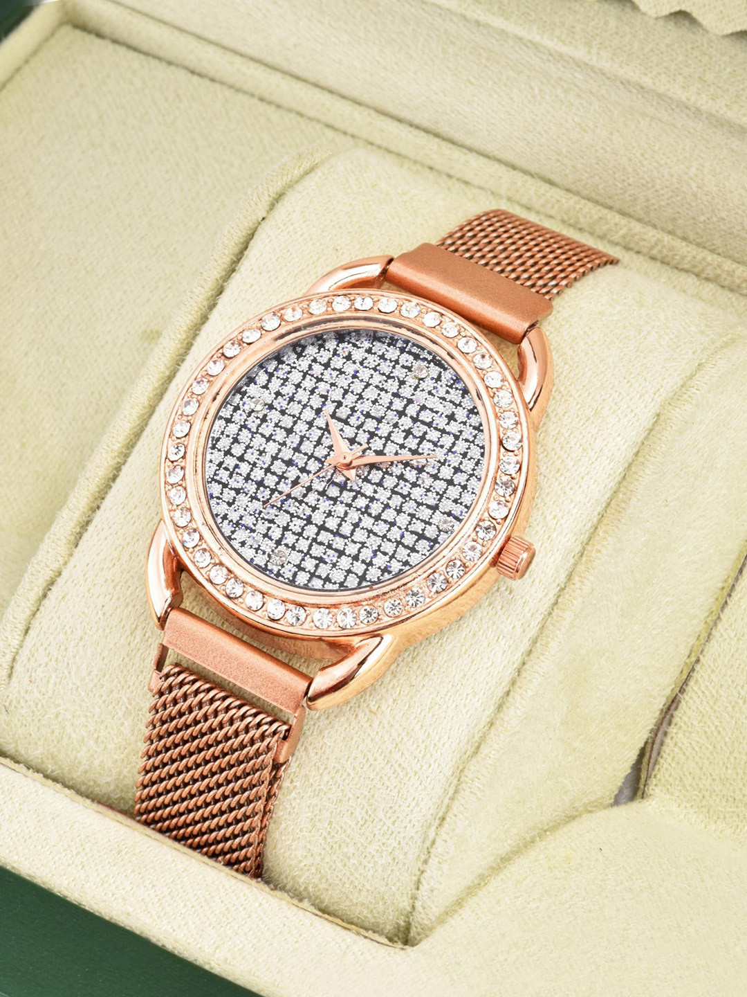 CSAMON Women Printed Dial & Bracelet Style Analogue Watch Csamon_23_RoseGold_Full Daimouns