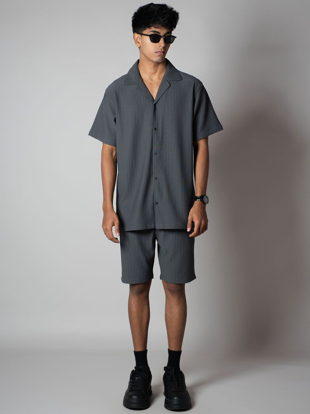 HOP HEAD Striped Shirt Collar Shirt With Shorts