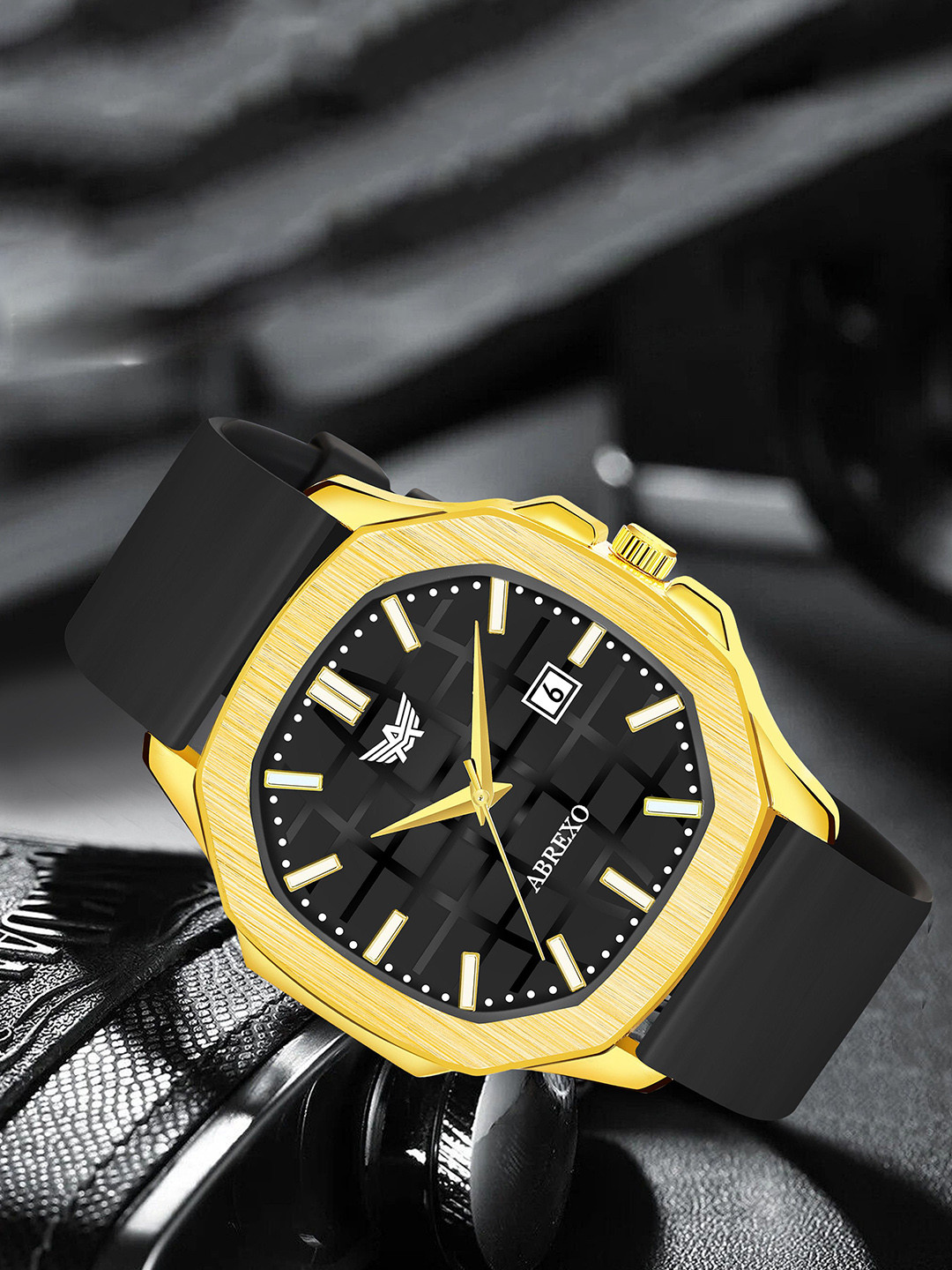 Abrexo Men Dial & Bracelet Style Straps Analogue Watches Abx8200-Gold Black Watch