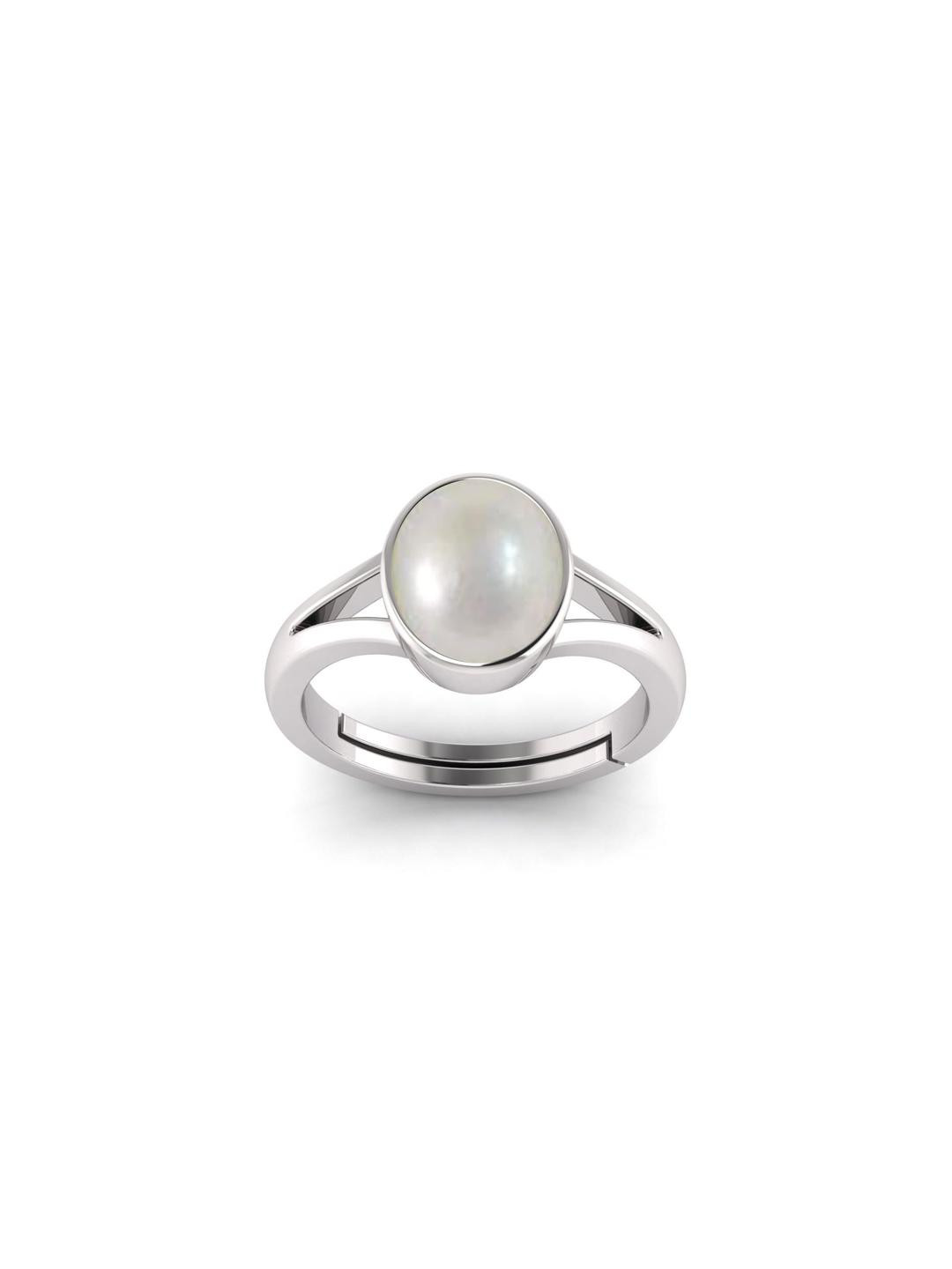 14.25 Ratti 13.60 Carat Silver Plated Adjustable Moti Gemstone Birthstone Stone Ring