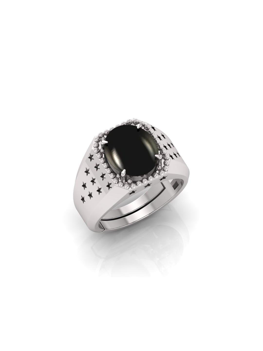 9.25 Ratti Black Agate Stone Hakik Gemstone Silver Plated Adjustable Ring