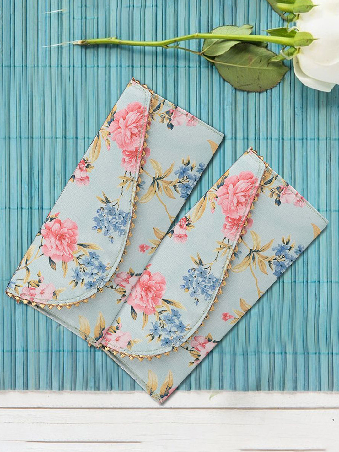 Kuber Industries Set Of 3 Floral Printed Envelopes For Gifting Money With Button