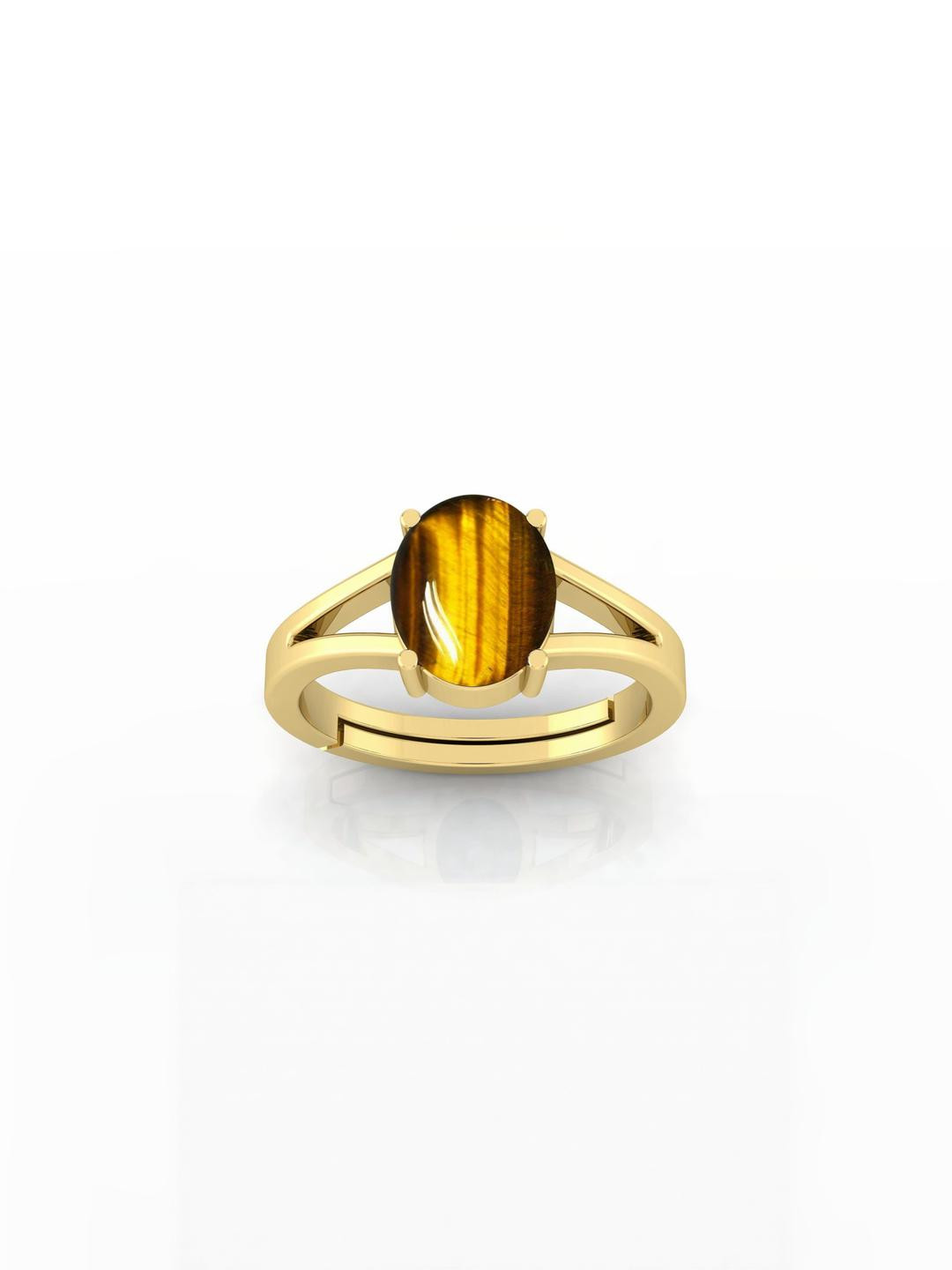 5.25 Ratti Yellow Crystal Natural Tiger's Eye Adjustable Ring Certified Stone for Men and Women