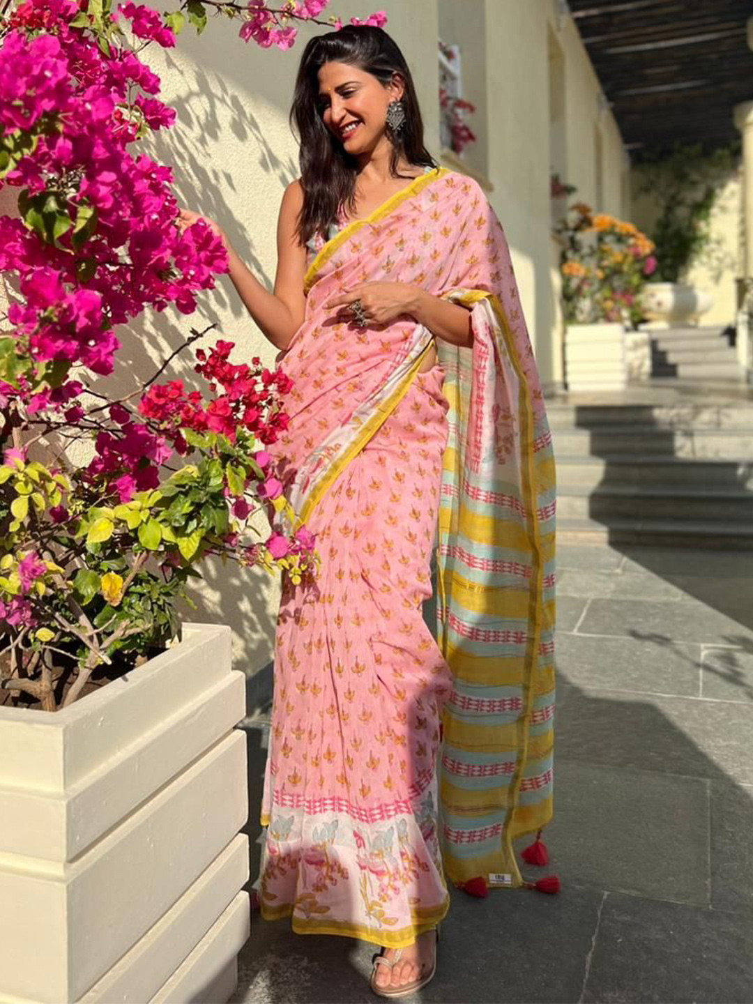 Jinal & Jinal Floral Printed Zari Chanderi Saree