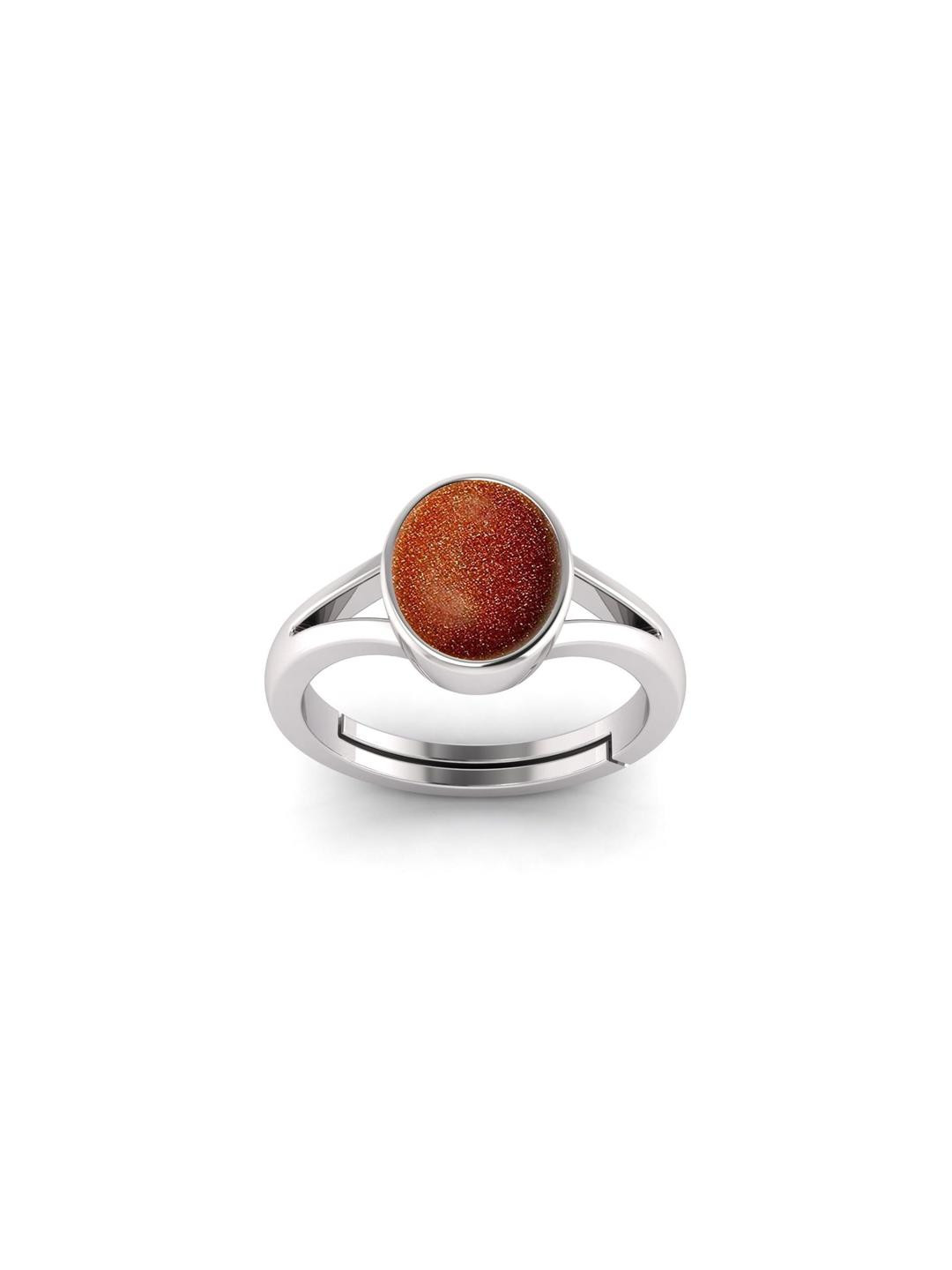 7.25 Ratti Silver Plated Adjustable Sunstone Sangsitara Gemstone Natural Birthstone Stone Ring
