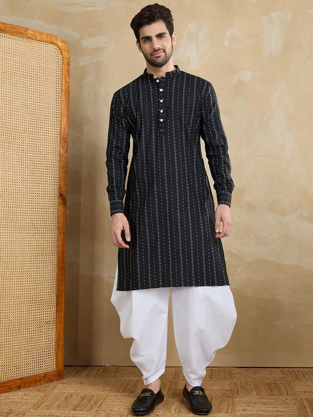 Inddus Men Striped Printed Kurta with Dhoti Pant