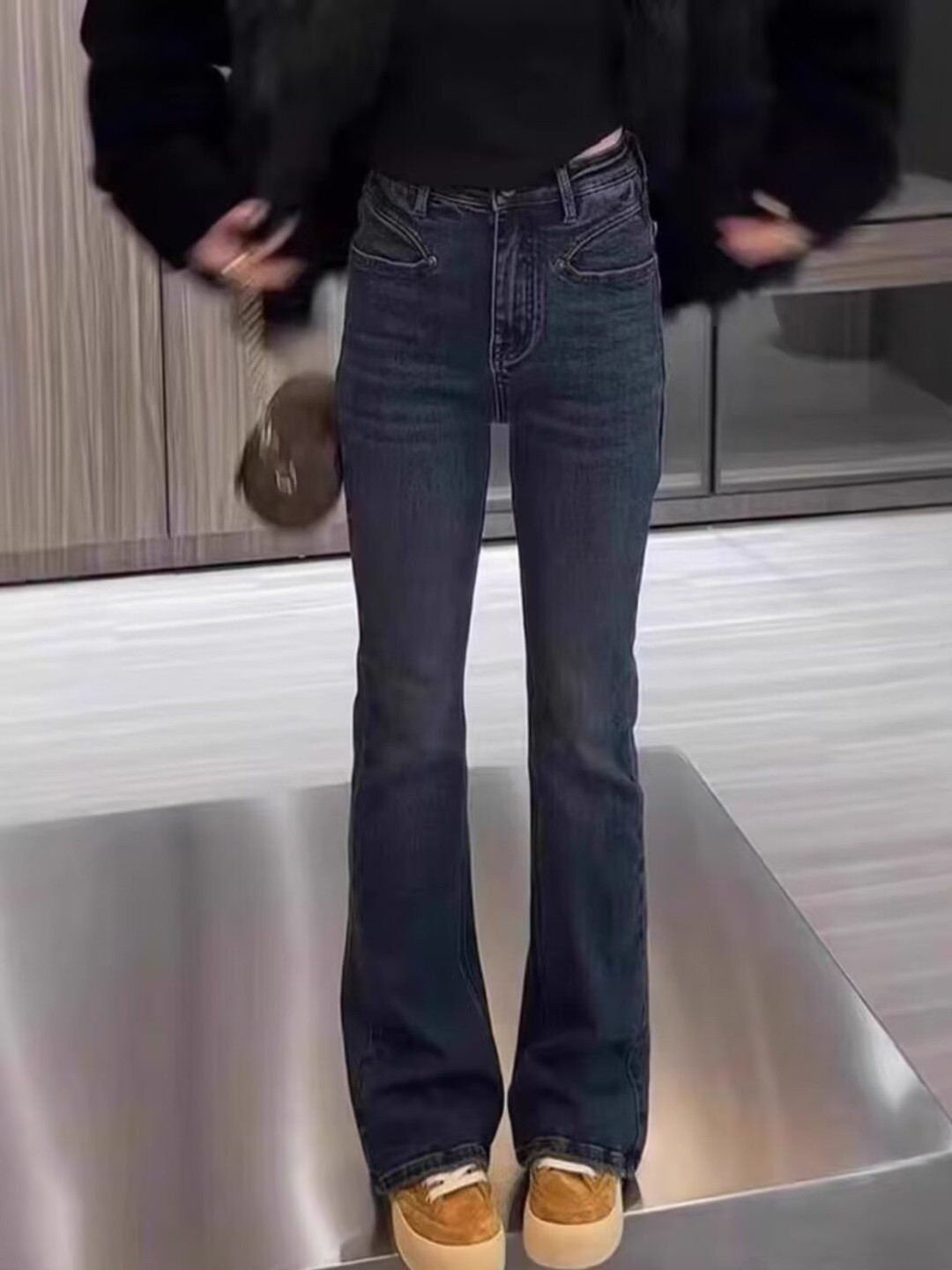 StyleCast Women Flared High-Rise Dark Jeans