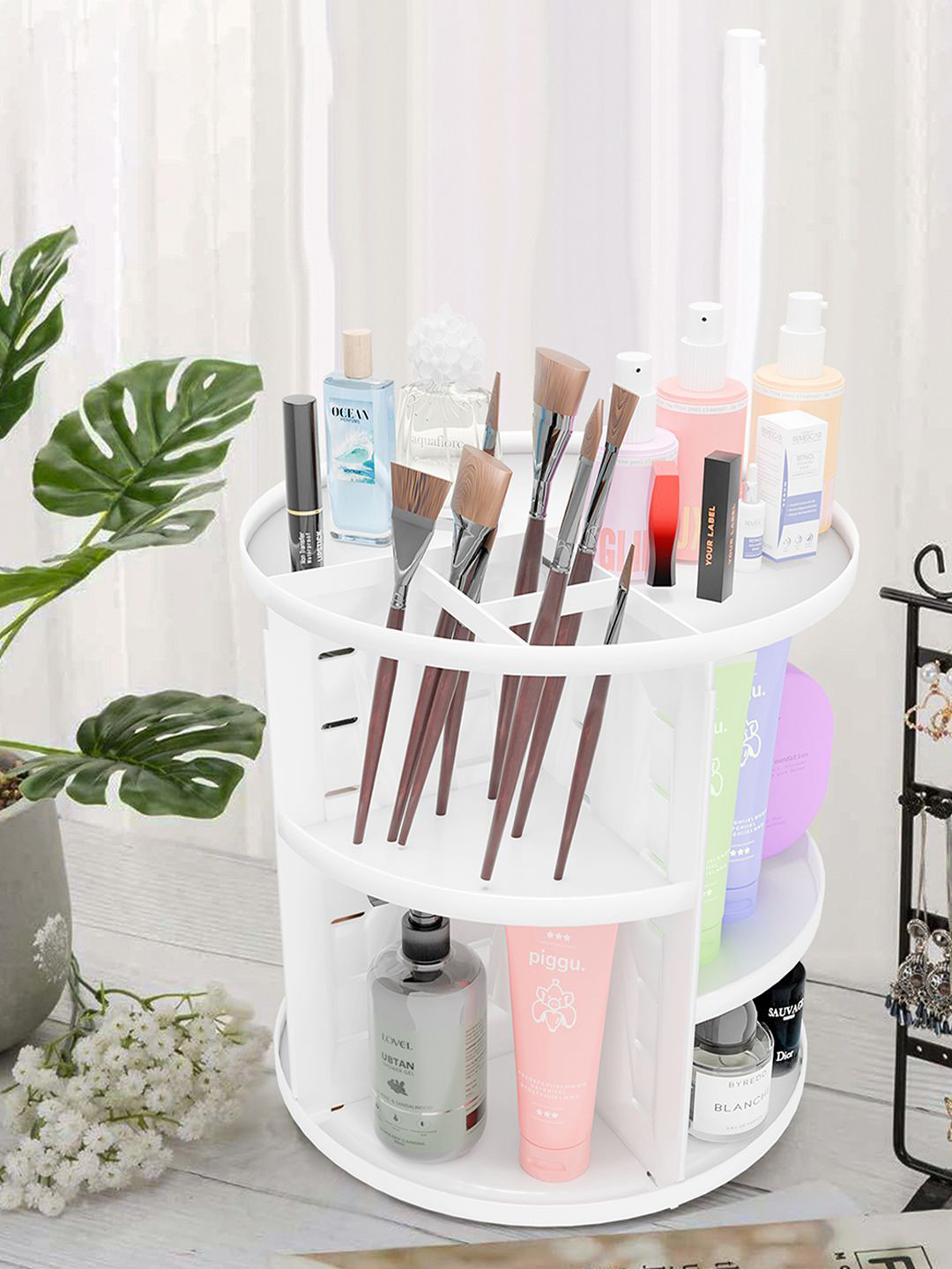 Kuber Industries White 2 Pieces Rotating 360 Makeup Organisers