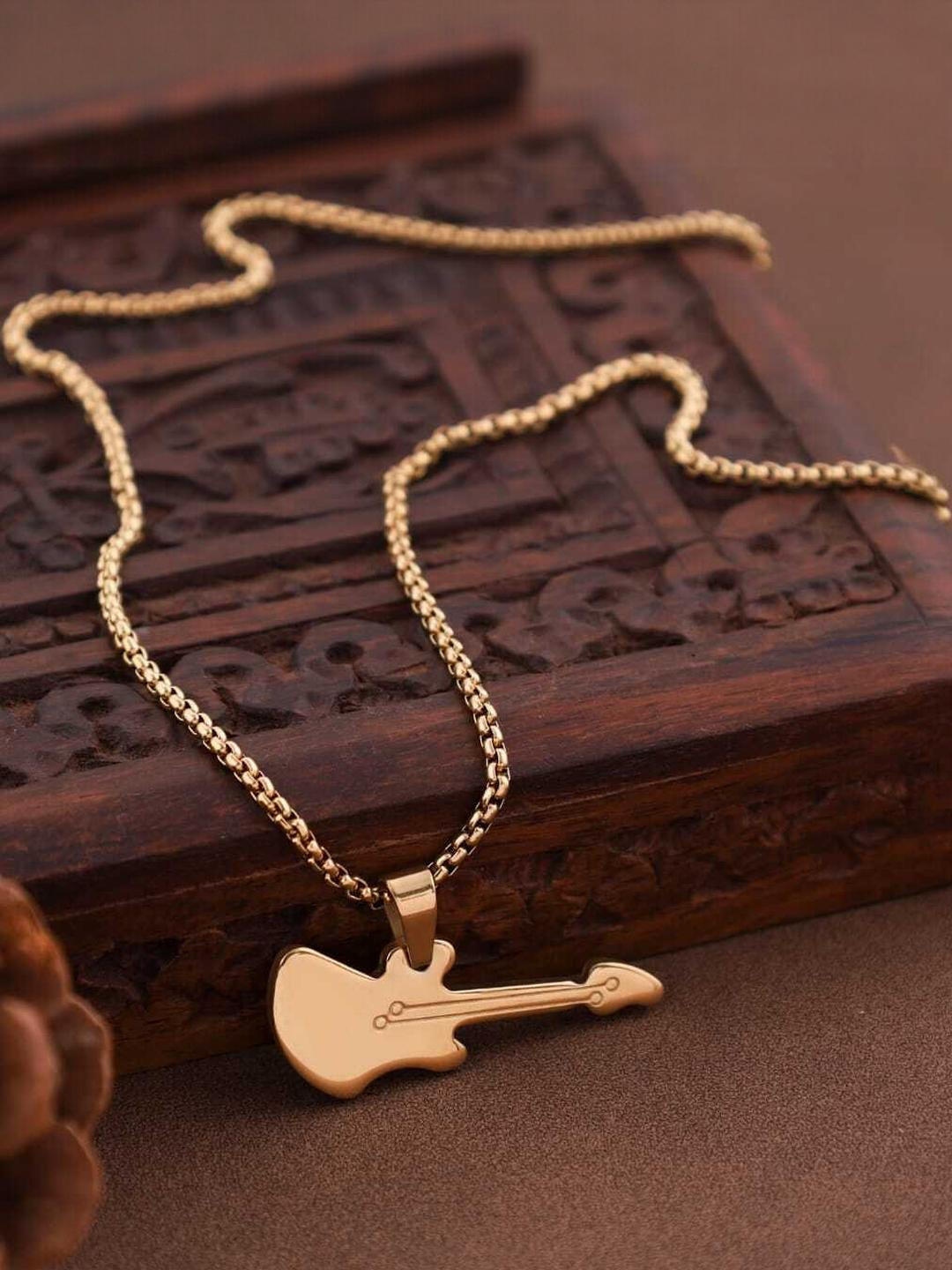 LAKSH Copper-Plated Guitar Shaped Pendant With Chain