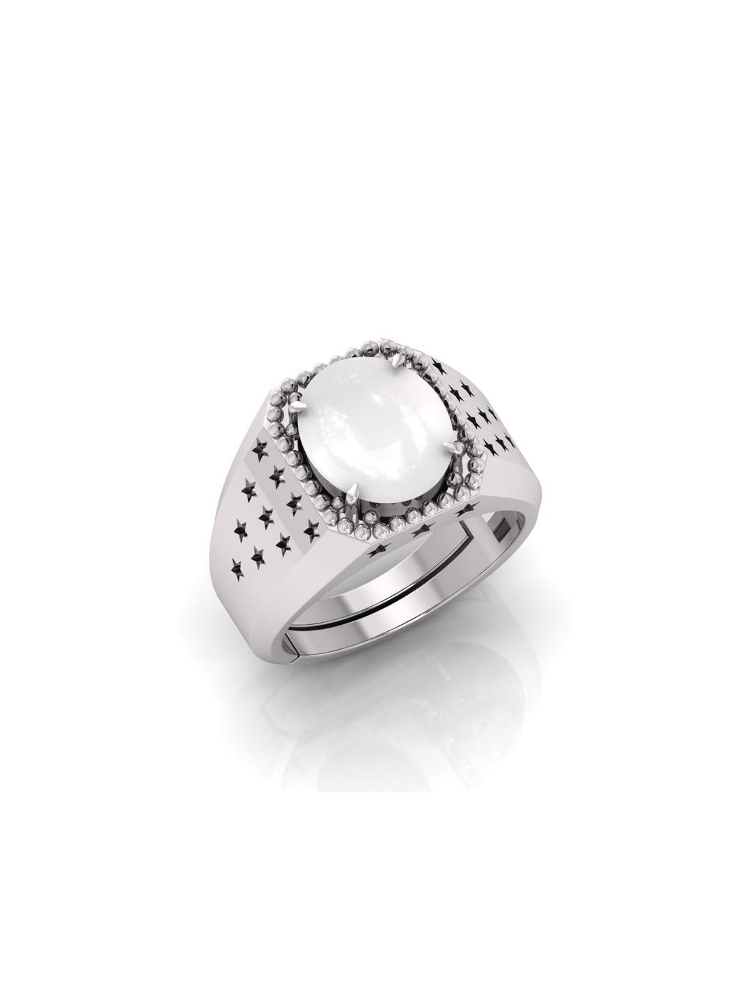 13.25 Ratti Moonstone Stone Certified Gemstone Silver Plated | Adjustable Ring With Lab Certificate