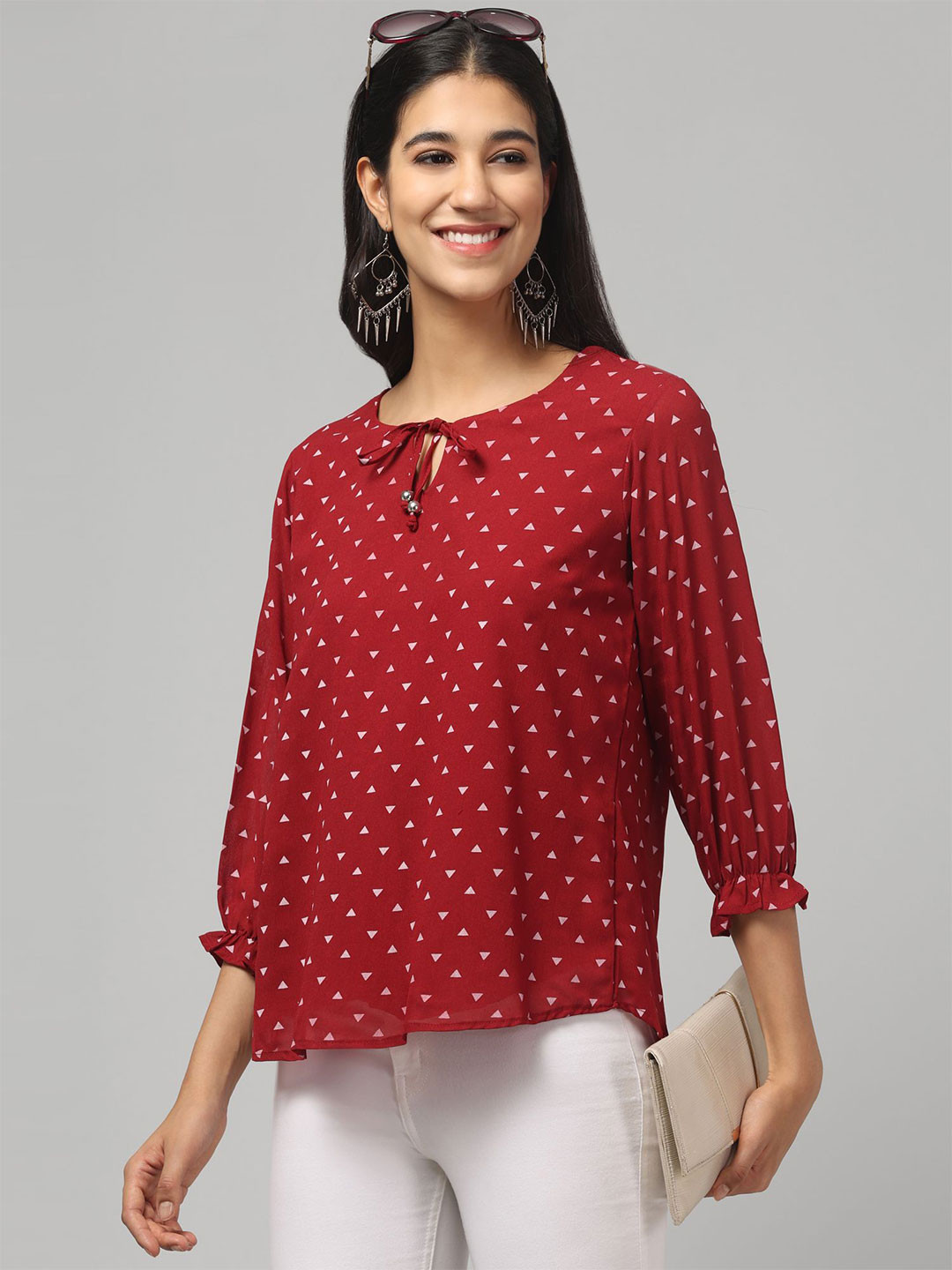 clobug Women Polka Dot Printed Puff Sleeve Top