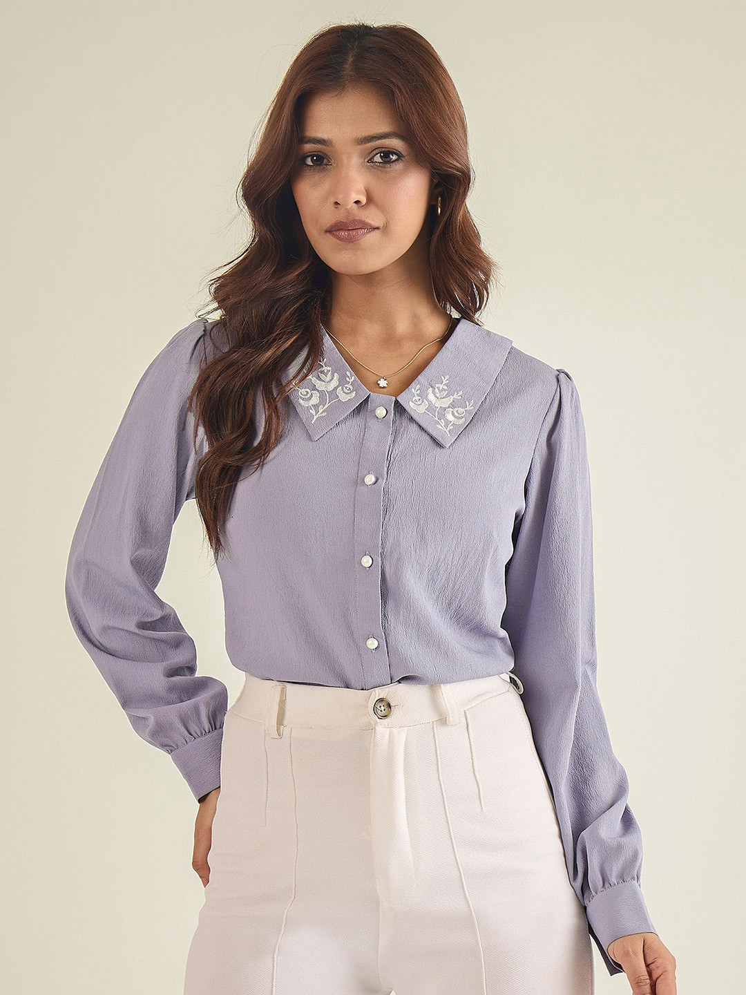 WineRed Women Embroidered Placement Print Shirt Style Top