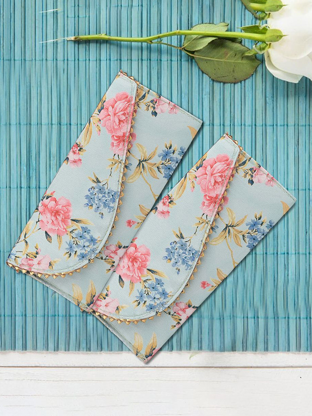 Kuber Industries Set Of 2 Floral Printed Leather Shagun Money Envelopes With Button