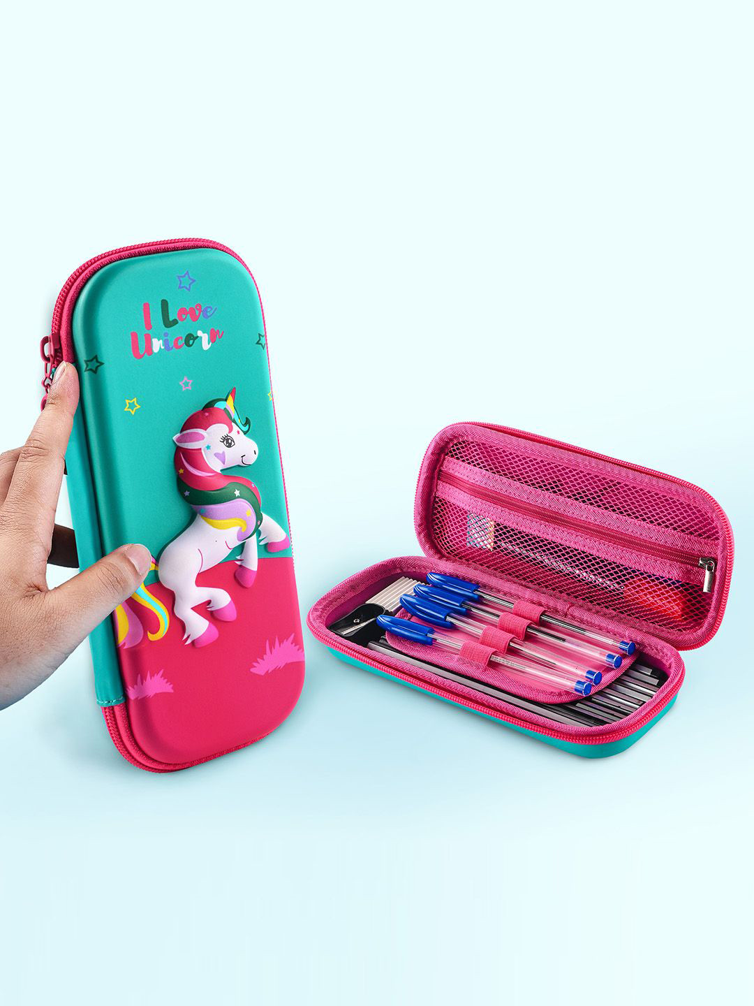 Kuber Industries Kids Set Of 2 Unicorn Design Waterproof 3D Pencil Boxs