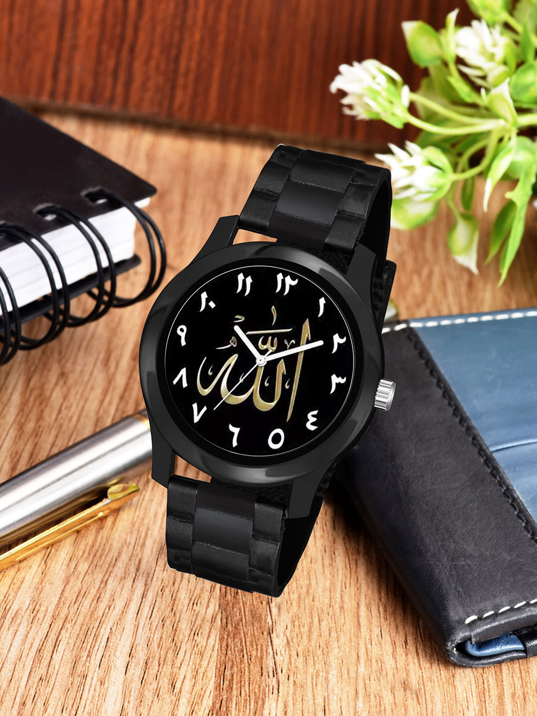 CSAMON Men Printed Dial & Straps Round Reset Time Analogue Watch KT Islamic NUM07 BLK CD