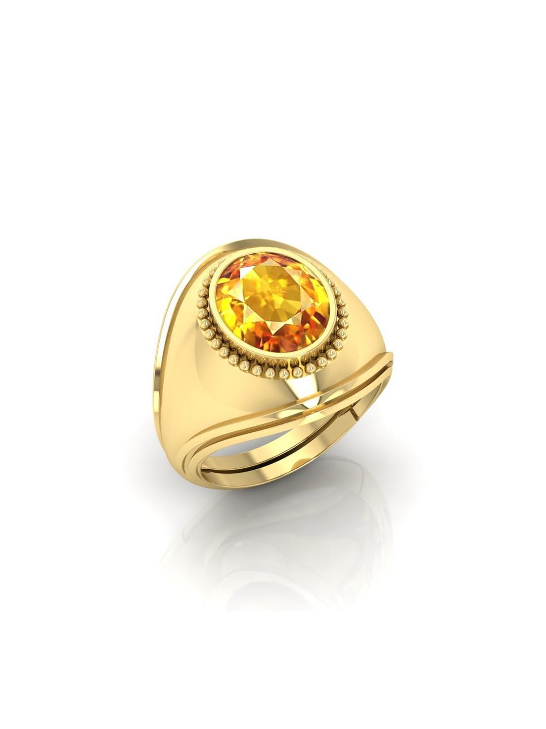 5.25 Ratti Pukhraj Stone Original Certified Yellow Sapphire Gemstone Gold Plated | Adjustable Ring