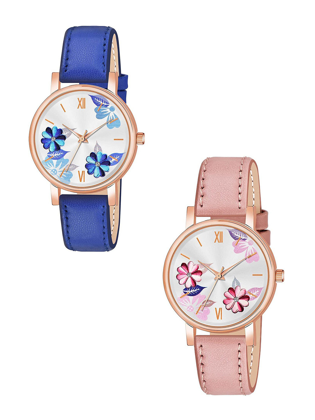 CSAMON Women Printed Dial & Straps Analogue Watch C36RG BLU PEACH Fosil L