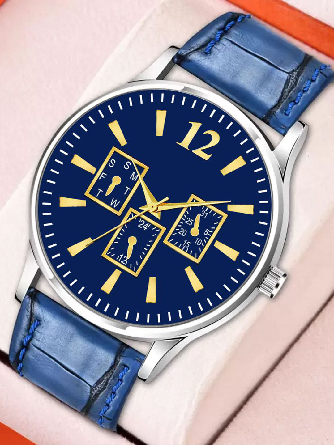 CSAMON Men Round Dial & Textured Straps Analogue Watch C_1018 BLUMilar Aeviyo Silm L