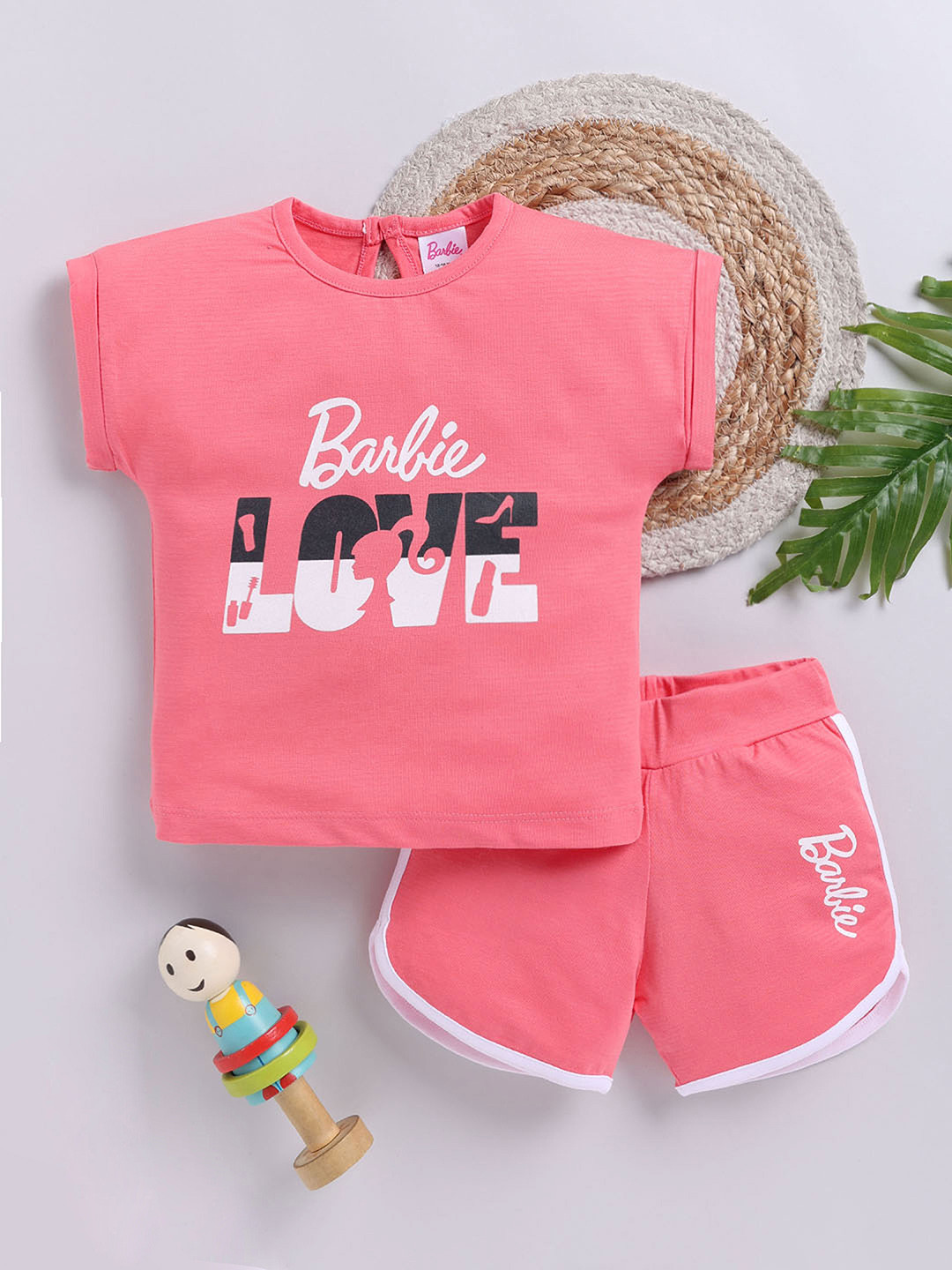 YK X Tinyo Infant Girls Barbie Printed Pure Cotton Top with Shorts