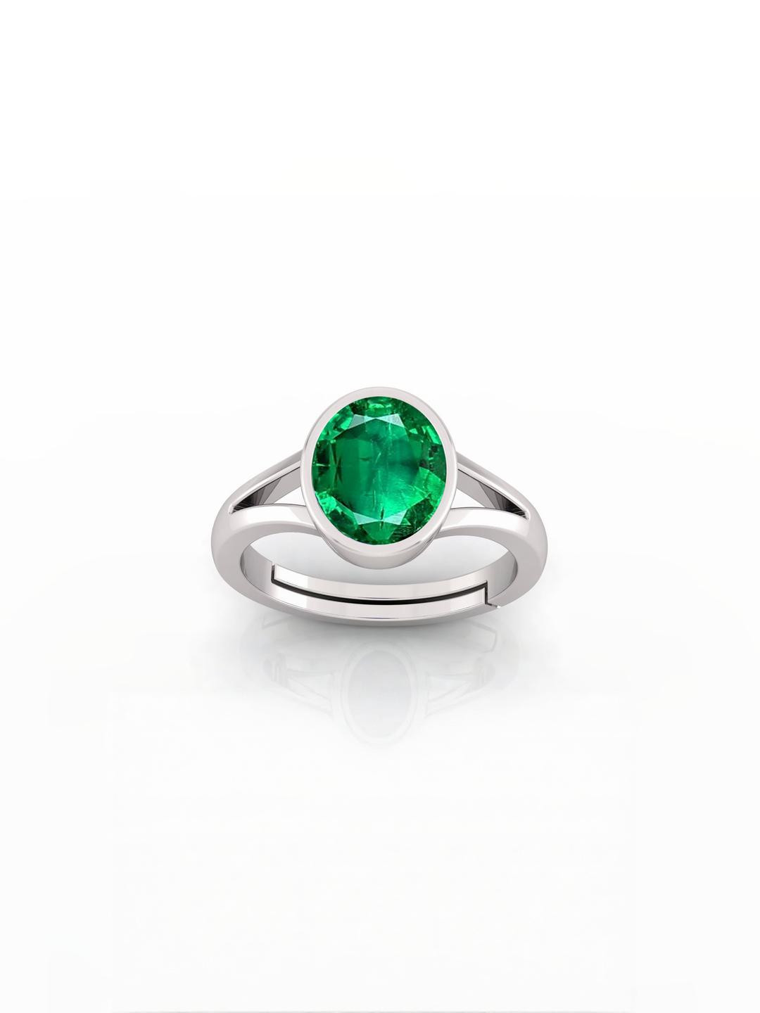 6.25 Ratti Green 5.60 Carat Silver Plated Adjustable Panna Emerald Gemstone Ring