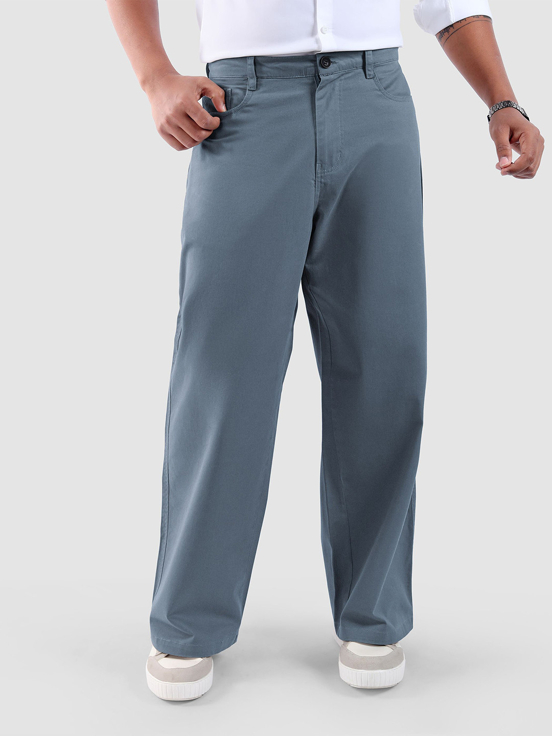 Beyoung Men Savoy Blue Mid-Rise Wide Leg Trousers