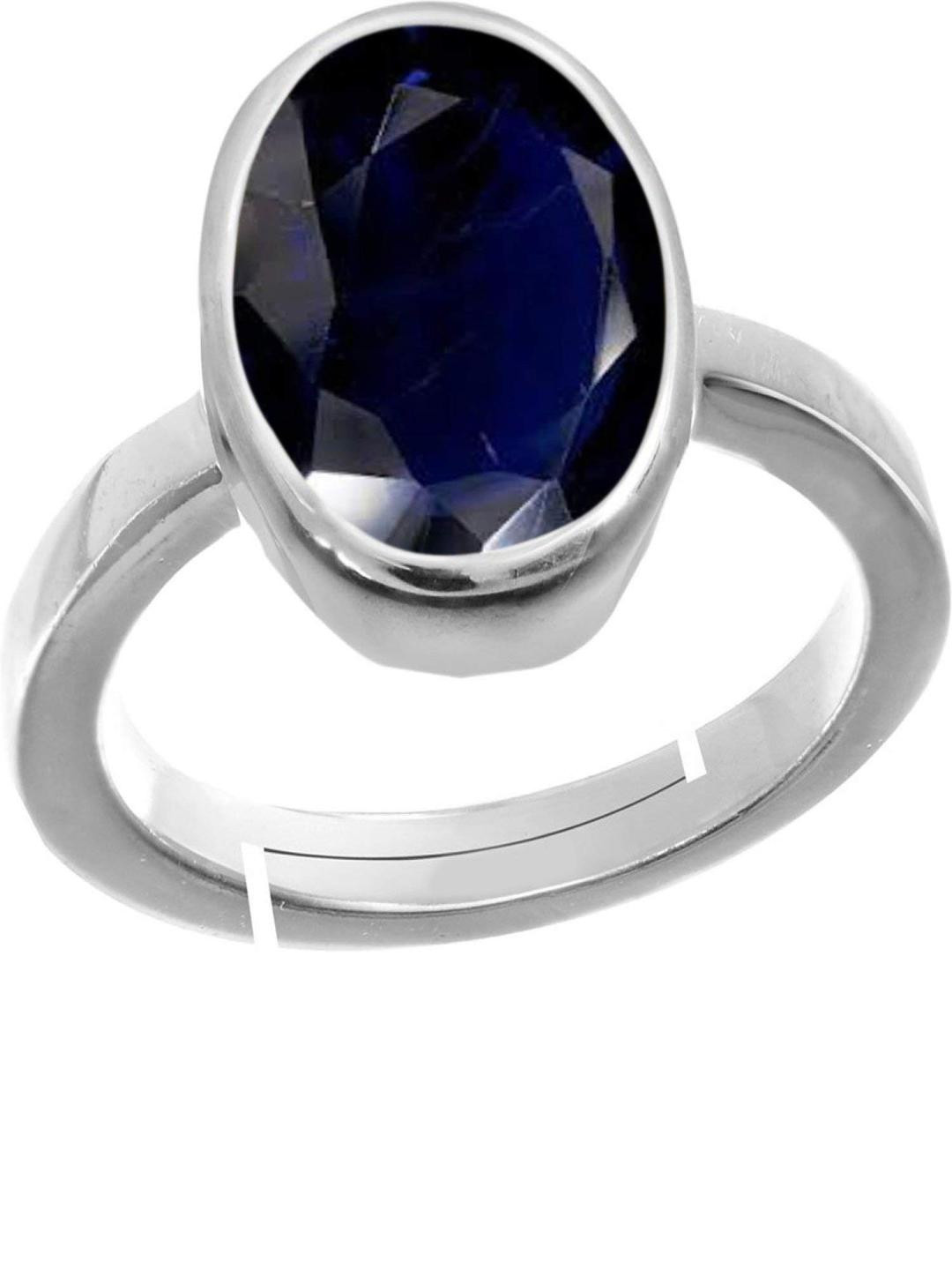 Todani Jems 4.25 Ratti Certified Blue Sapphire (Neelam) Silver+White Metal Ring for Men And Women
