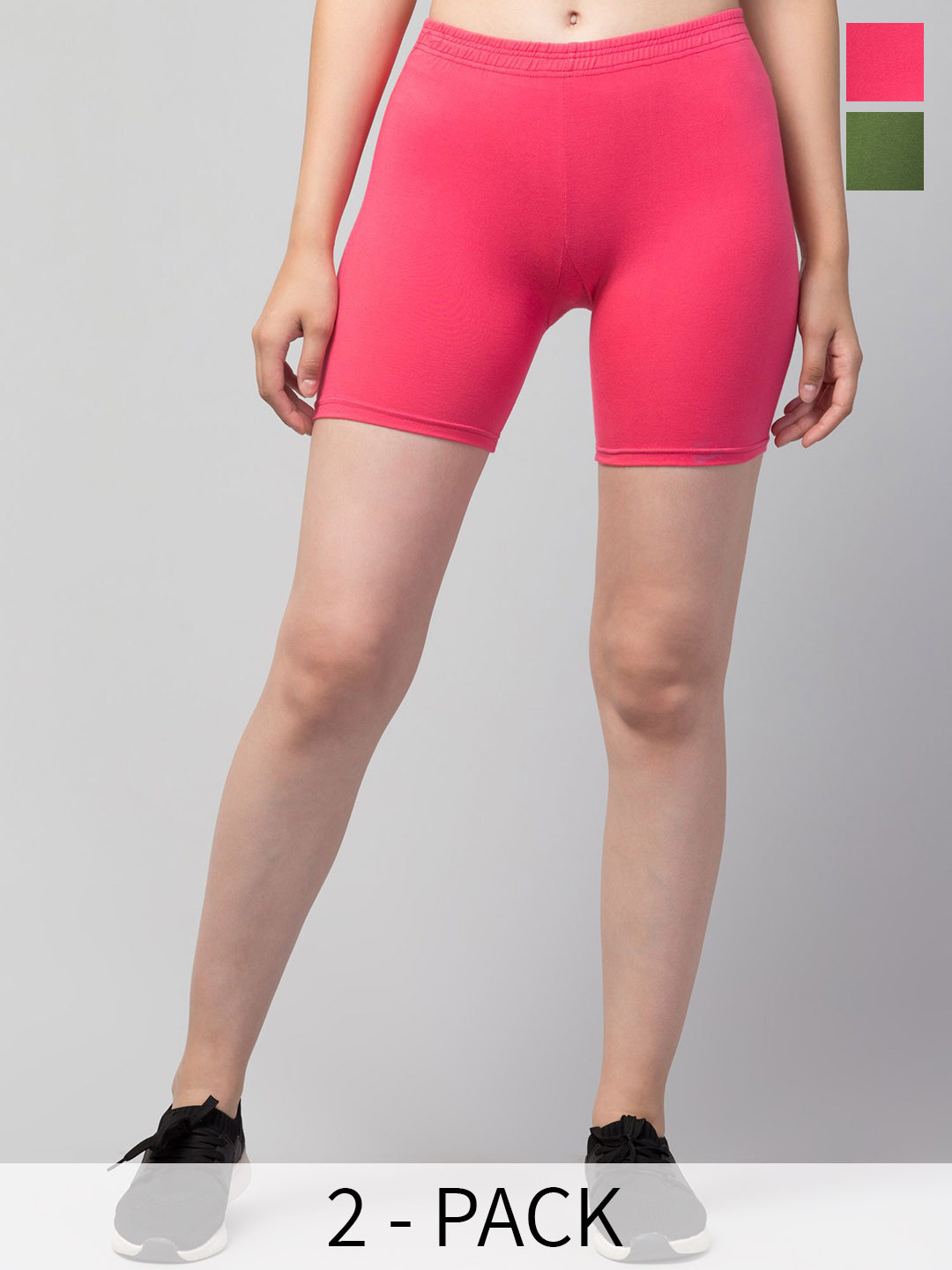 HIRRUX Women Pack Of 2 Skinny Fit Low-Rise Cotton Cycling Sports Shorts