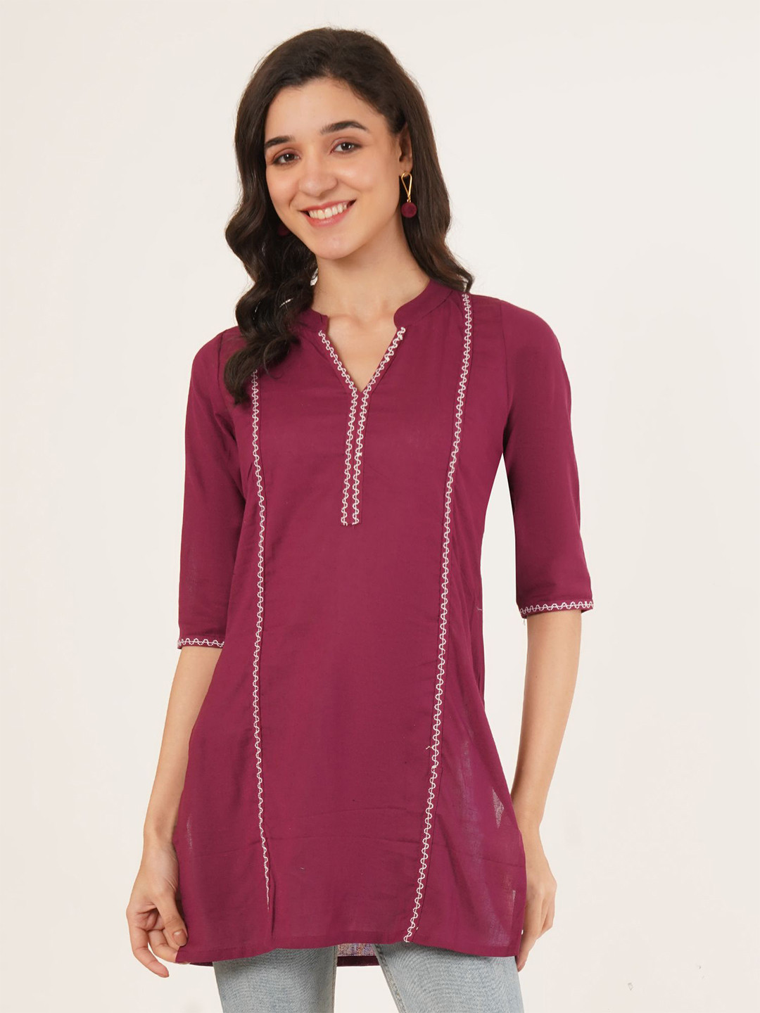 Ethic Glance Women Striped Embroidered Thread Work A-Line Kurti