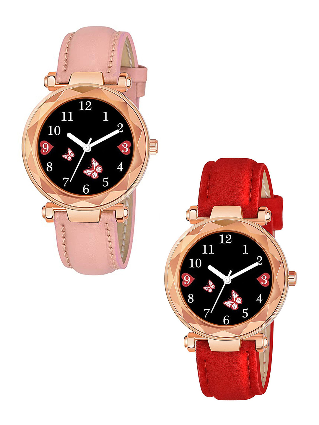 CSAMON Women Dial & Straps Watch GR379RG BFly PINK G RED Vel L