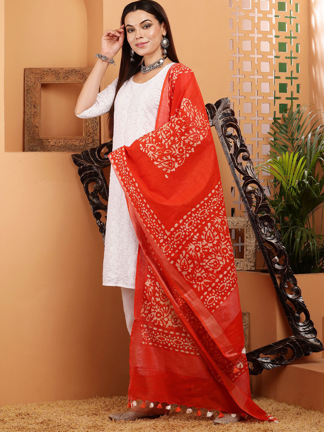 Bunkraft Ethnic Motifs Dyed Batik Technique Cotton Dupatta