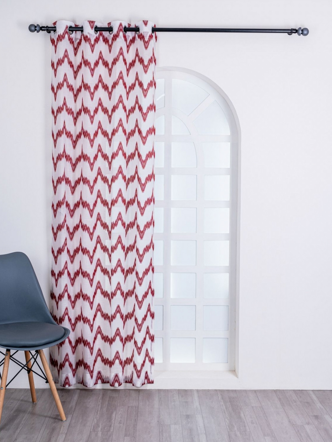 Parda Online Red 2 Pieces Self Design Sheer Door Curtains