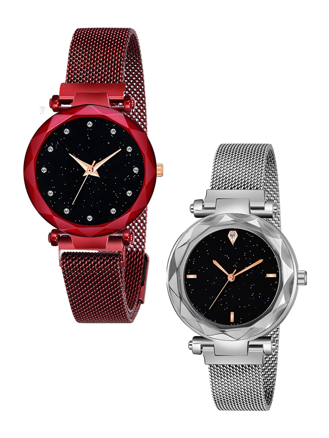 CSAMON Women Dial & Stainless Steel Straps Watch GR_379_Red_12_Silver_4_figar