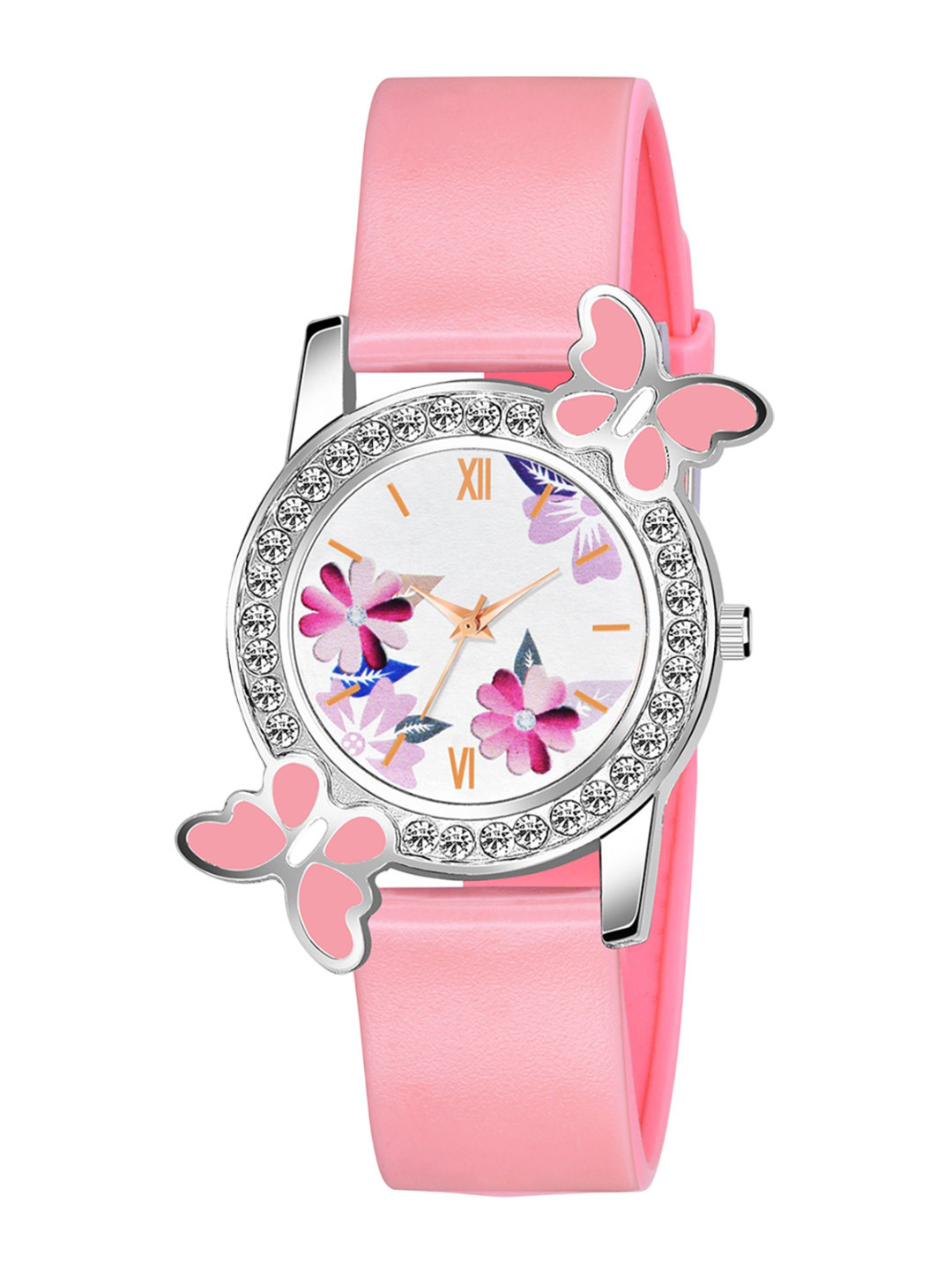 CSAMON Women Round Dial & Silicon Straps Analogue Watch 328 PINK Fosil