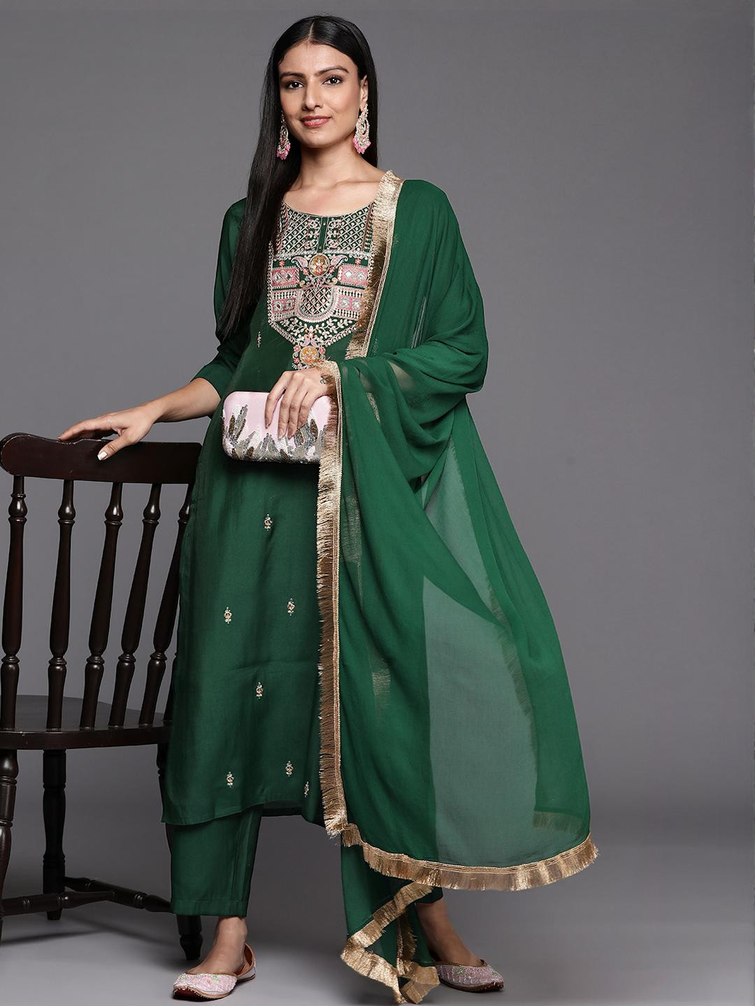 KSUT Green Silk Blend Kurta Sets