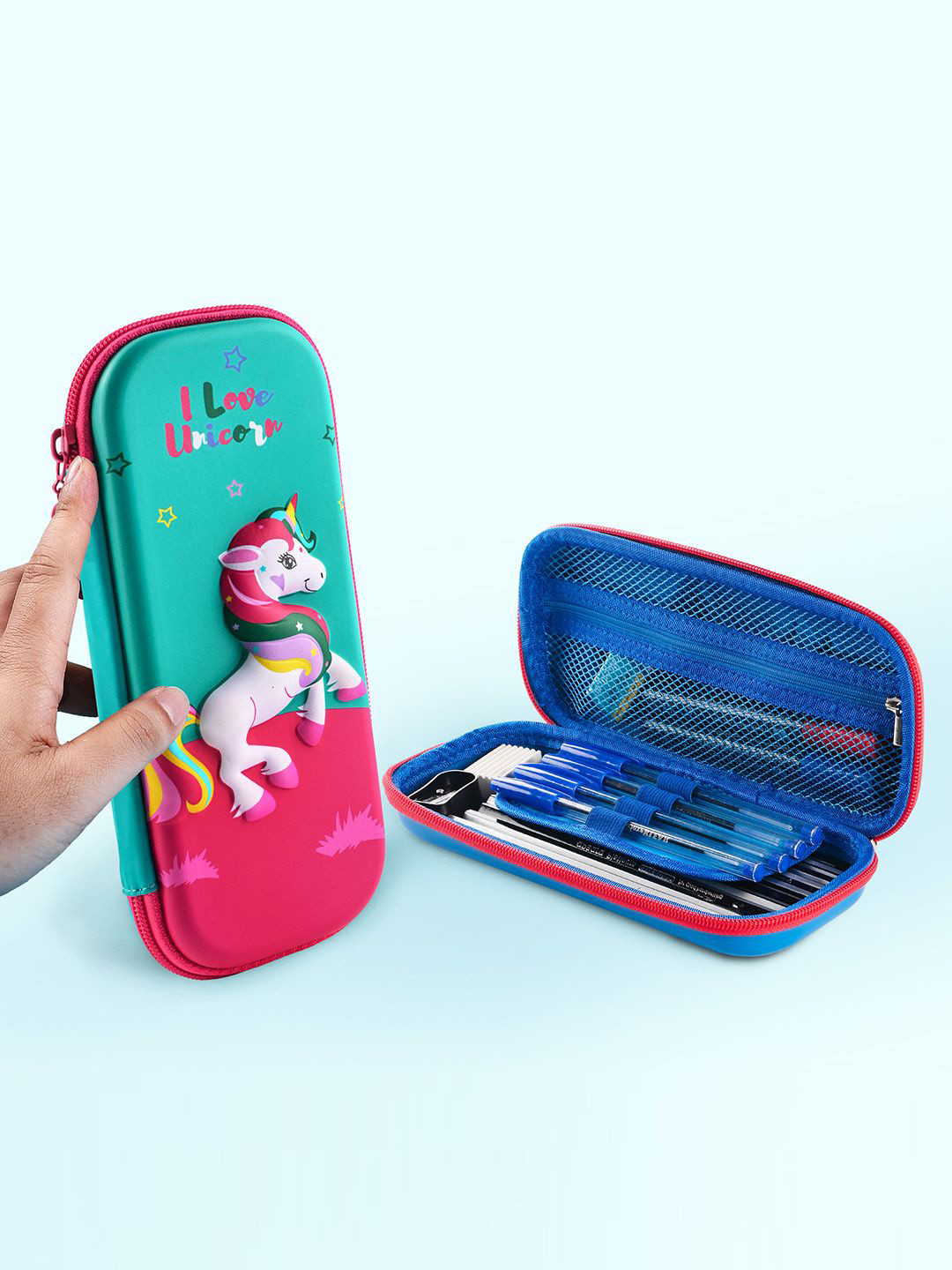 Kuber Industries Kids Set Of 2 Captain America & Unicorn Design Waterproof 3D Pencil Boxs