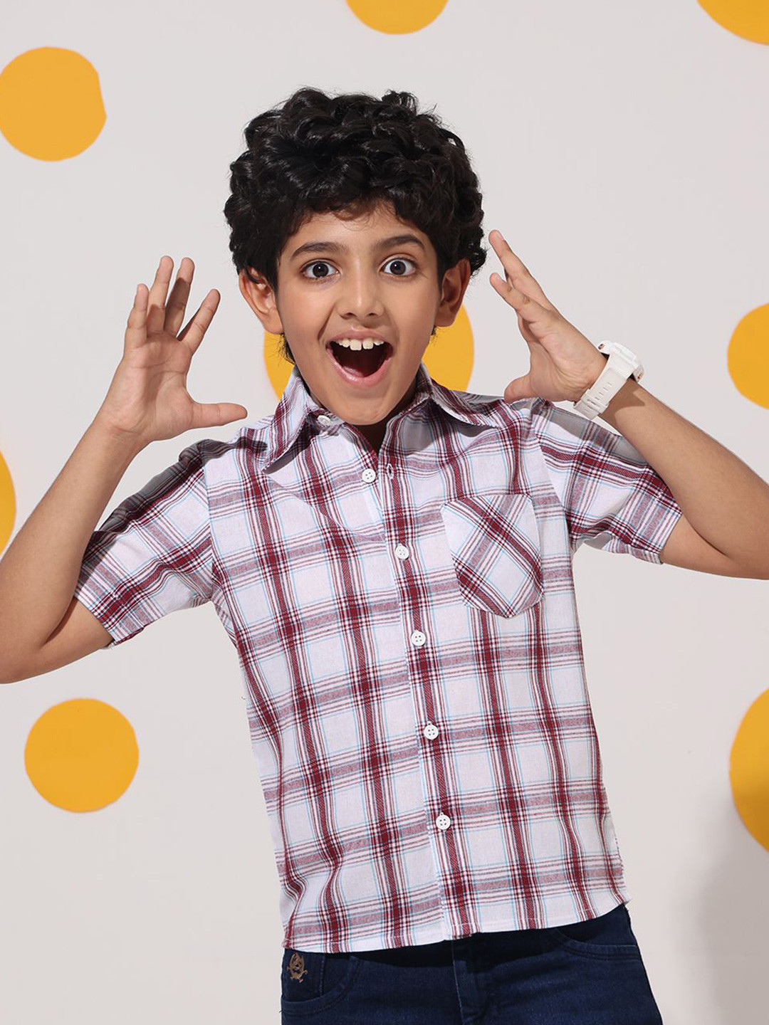 Cherry & Jerry Boys Classic Fit Checked Spread Collar Cotton Casual Shirt